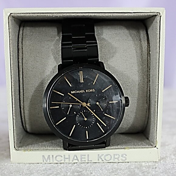 Michael Kors NEW Men’s Black Stainless Steel Watch Gold Accents $250 Retail - Picture 2 of 7